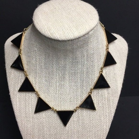 Black Gold Triangle Necklace Reversible Textured Classic Mod Retro BoHo - Picture 1 of 6
